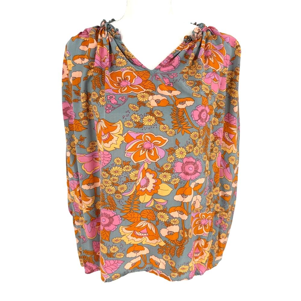 Entro Womens Boho Peasant Blouse Retro 70s Floral Festival Long Sleeve Multi S